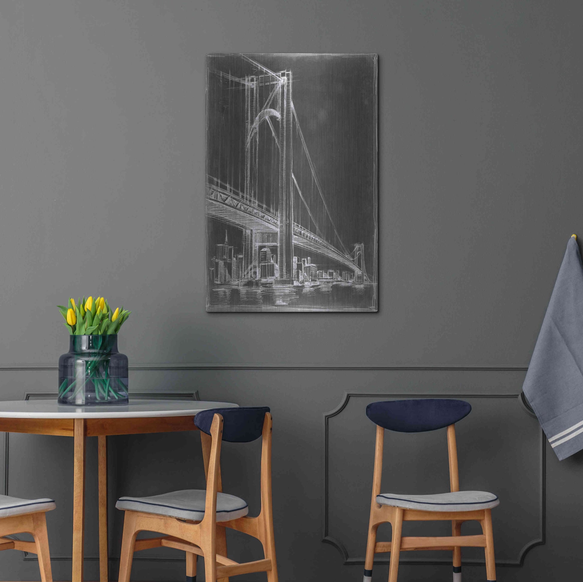 Luxe Metal Art 'Suspension Bridge Blueprint II' by Ethan Harper Metal Wall Art,24x36