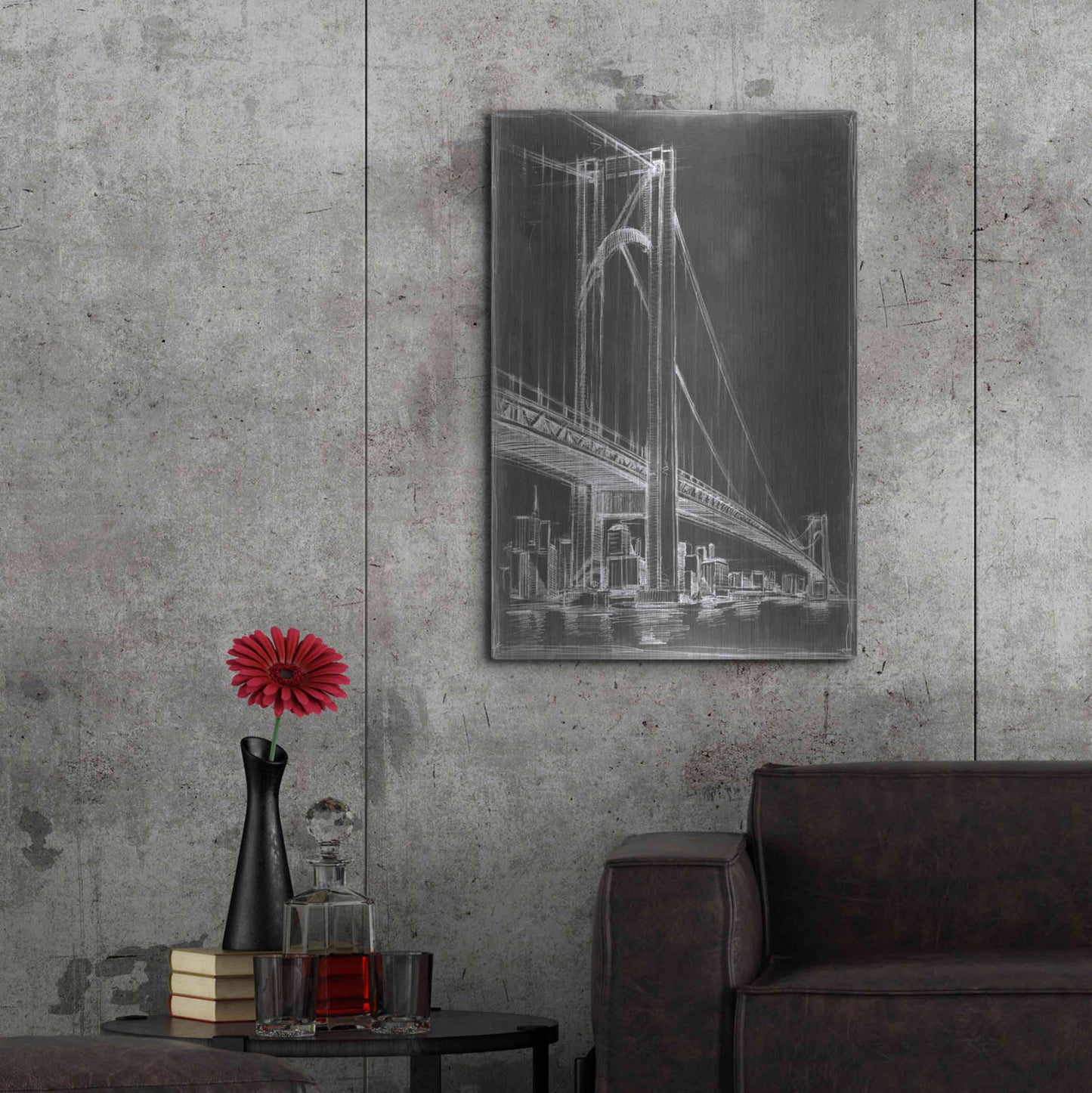 Luxe Metal Art 'Suspension Bridge Blueprint II' by Ethan Harper Metal Wall Art,24x36