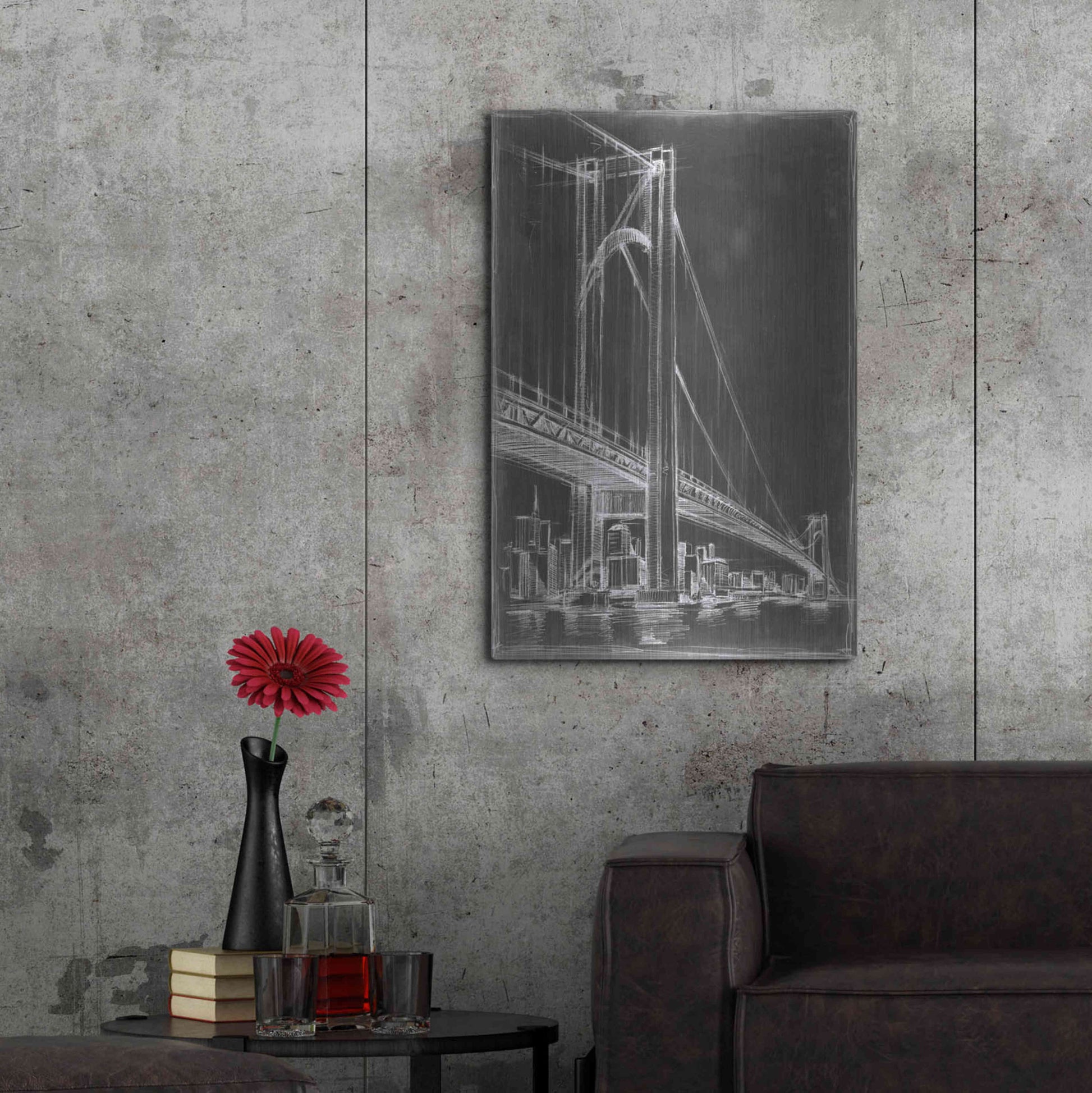 Luxe Metal Art 'Suspension Bridge Blueprint II' by Ethan Harper Metal Wall Art,24x36