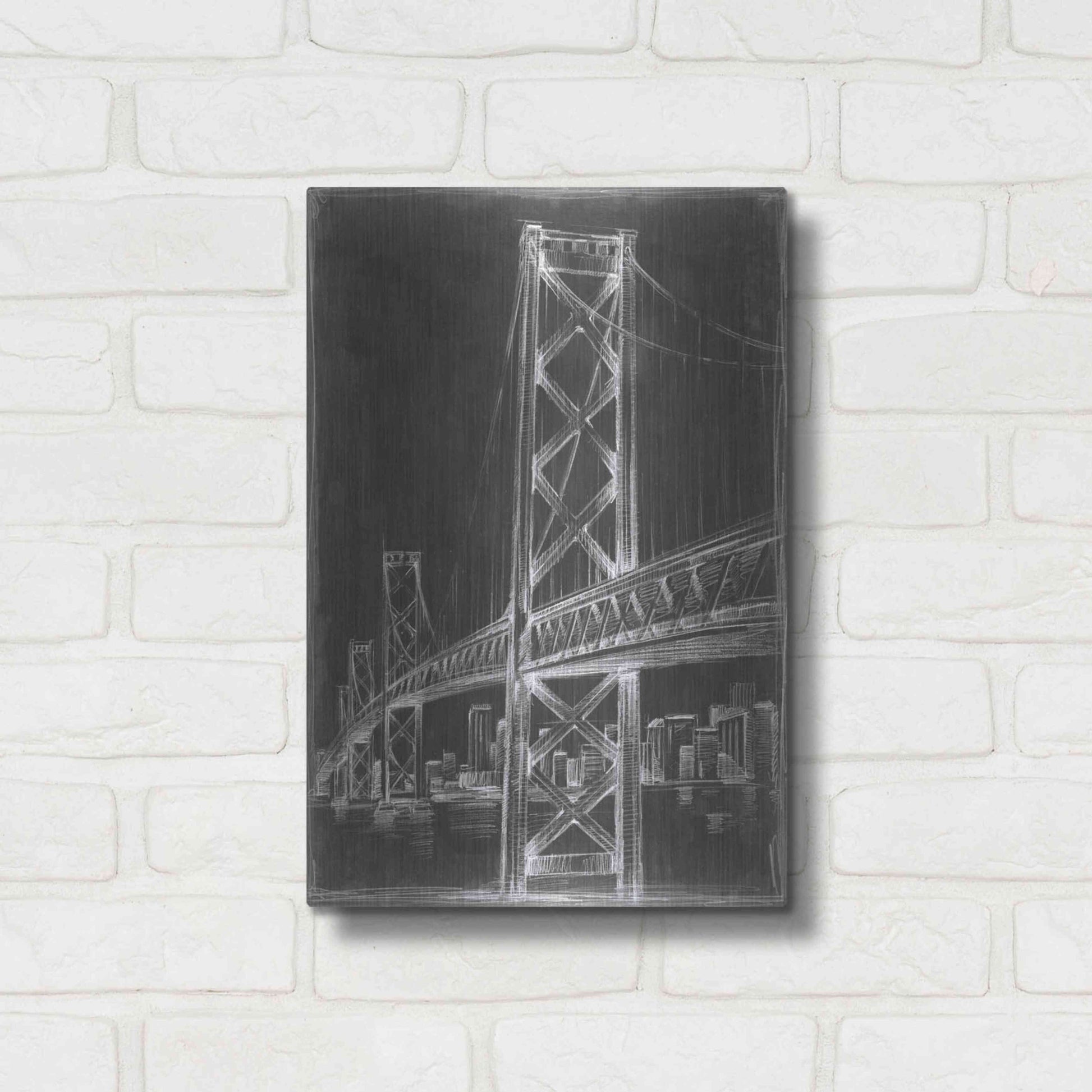 Luxe Metal Art 'Suspension Bridge Blueprint I' by Ethan Harper Metal Wall Art,12x16