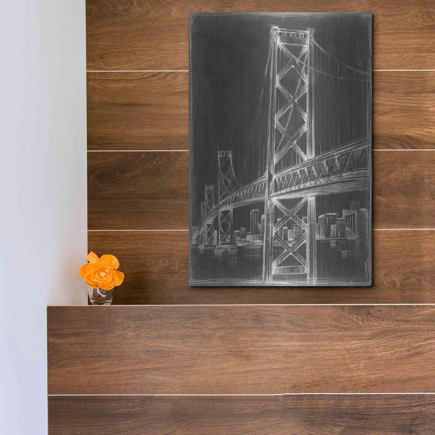 Luxe Metal Art 'Suspension Bridge Blueprint I' by Ethan Harper Metal Wall Art,12x16