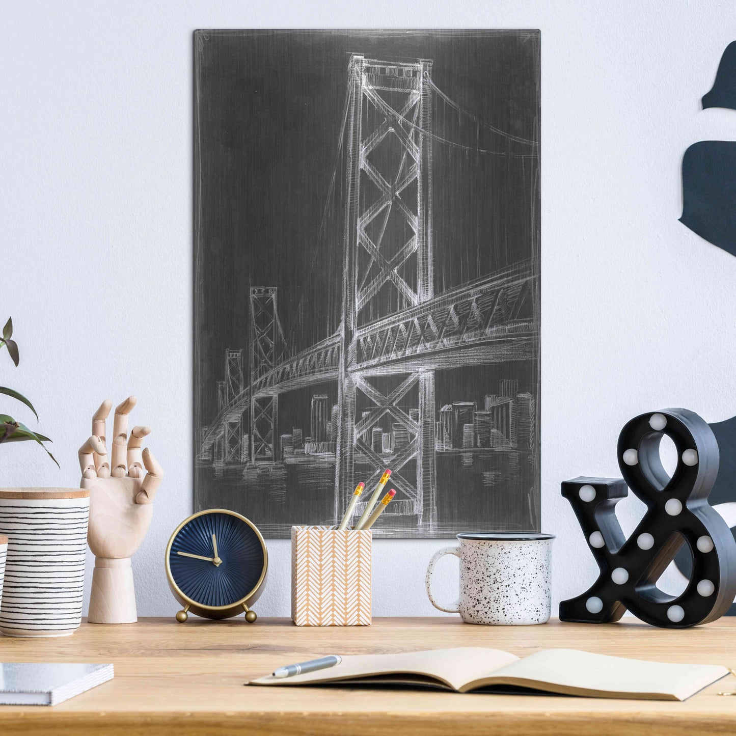 Luxe Metal Art 'Suspension Bridge Blueprint I' by Ethan Harper Metal Wall Art,12x16