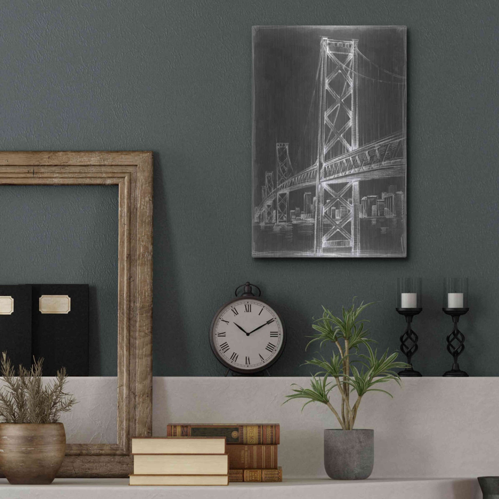 Luxe Metal Art 'Suspension Bridge Blueprint I' by Ethan Harper Metal Wall Art,12x16