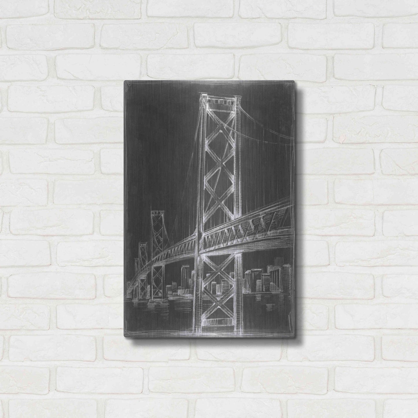 Luxe Metal Art 'Suspension Bridge Blueprint I' by Ethan Harper Metal Wall Art,16x24