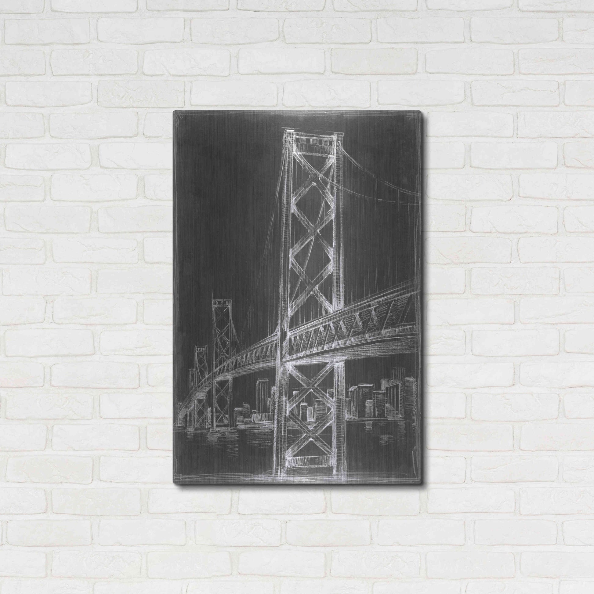 Luxe Metal Art 'Suspension Bridge Blueprint I' by Ethan Harper Metal Wall Art,24x36