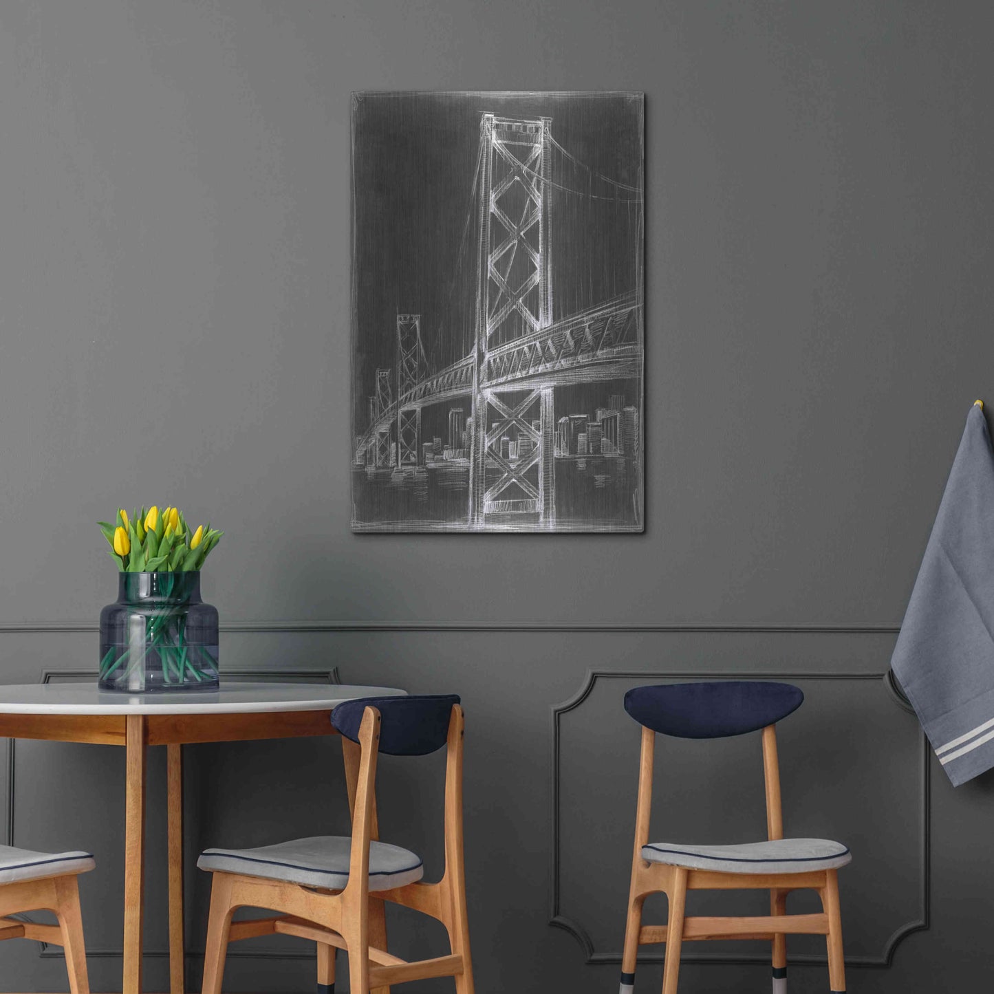 Luxe Metal Art 'Suspension Bridge Blueprint I' by Ethan Harper Metal Wall Art,24x36