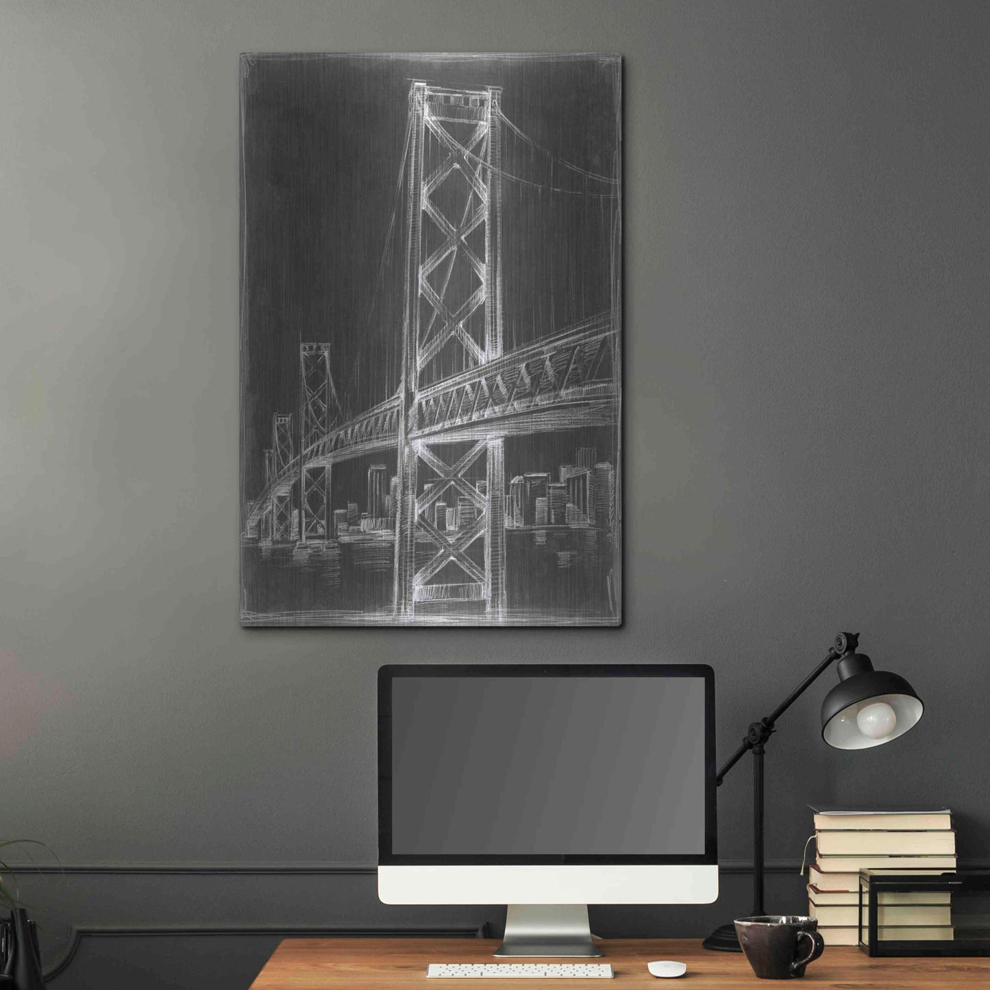 Luxe Metal Art 'Suspension Bridge Blueprint I' by Ethan Harper Metal Wall Art,24x36