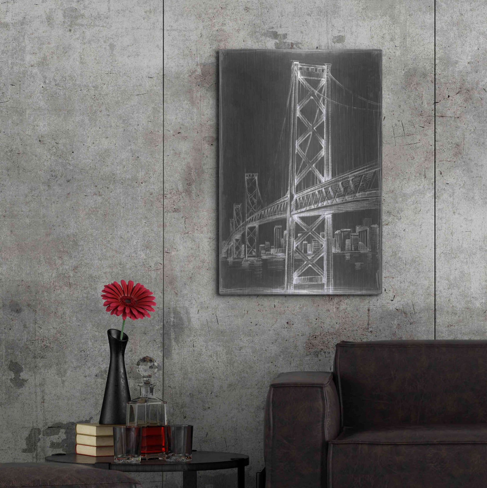 Luxe Metal Art 'Suspension Bridge Blueprint I' by Ethan Harper Metal Wall Art,24x36