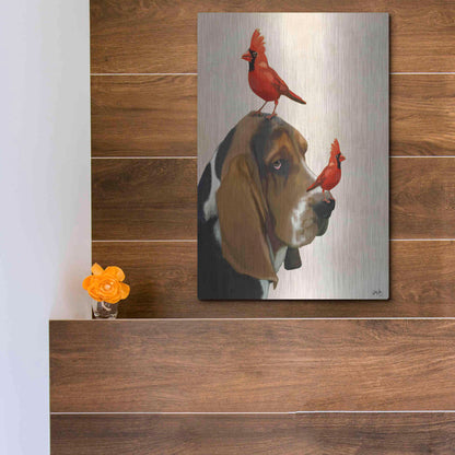 Luxe Metal Art 'Basset Hound and Birds' by Fab Funky Metal Wall Art,12x16