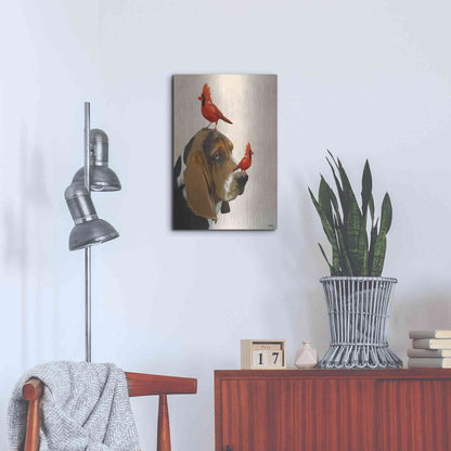 Luxe Metal Art 'Basset Hound and Birds' by Fab Funky Metal Wall Art,16x24