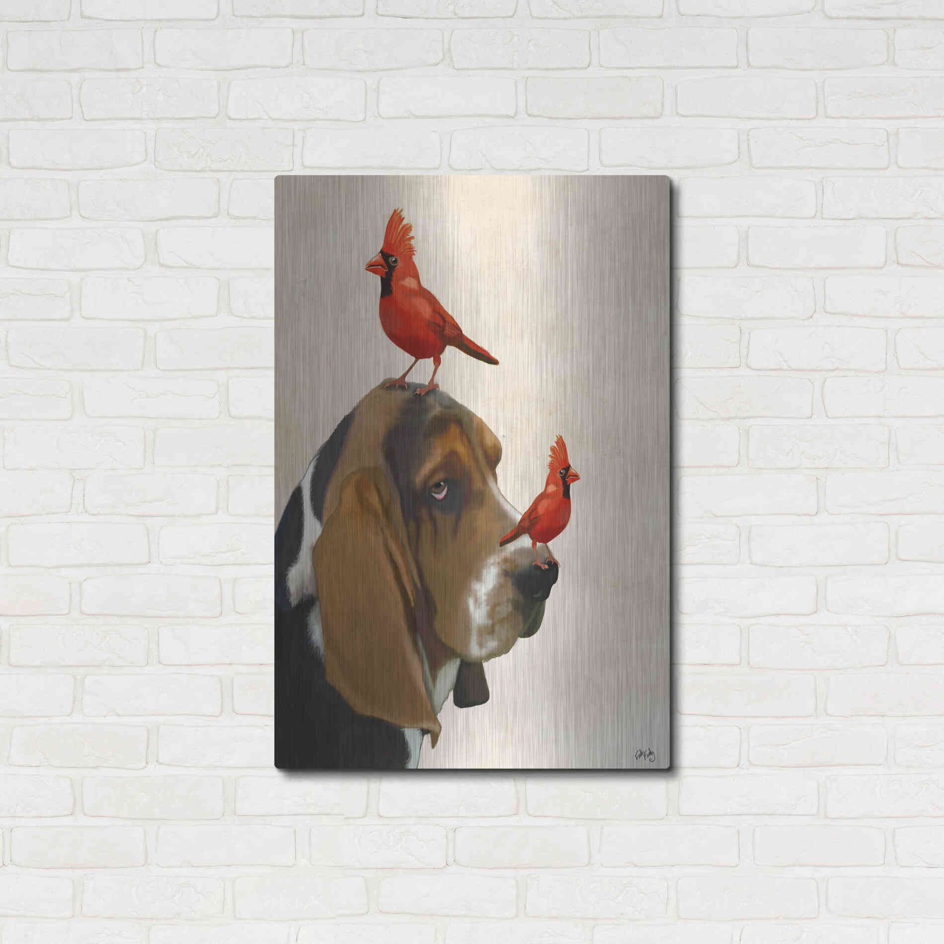 Luxe Metal Art 'Basset Hound and Birds' by Fab Funky Metal Wall Art,24x36