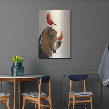 Luxe Metal Art 'Basset Hound and Birds' by Fab Funky Metal Wall Art,24x36