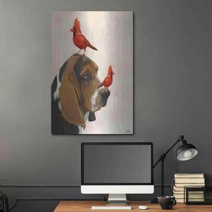 Luxe Metal Art 'Basset Hound and Birds' by Fab Funky Metal Wall Art,24x36