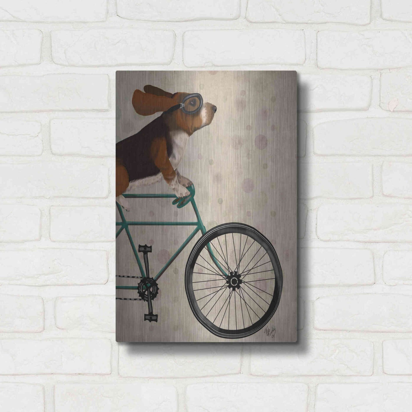 Luxe Metal Art 'Basset Hound on Bicycle' by Fab Funky Metal Wall Art,12x16