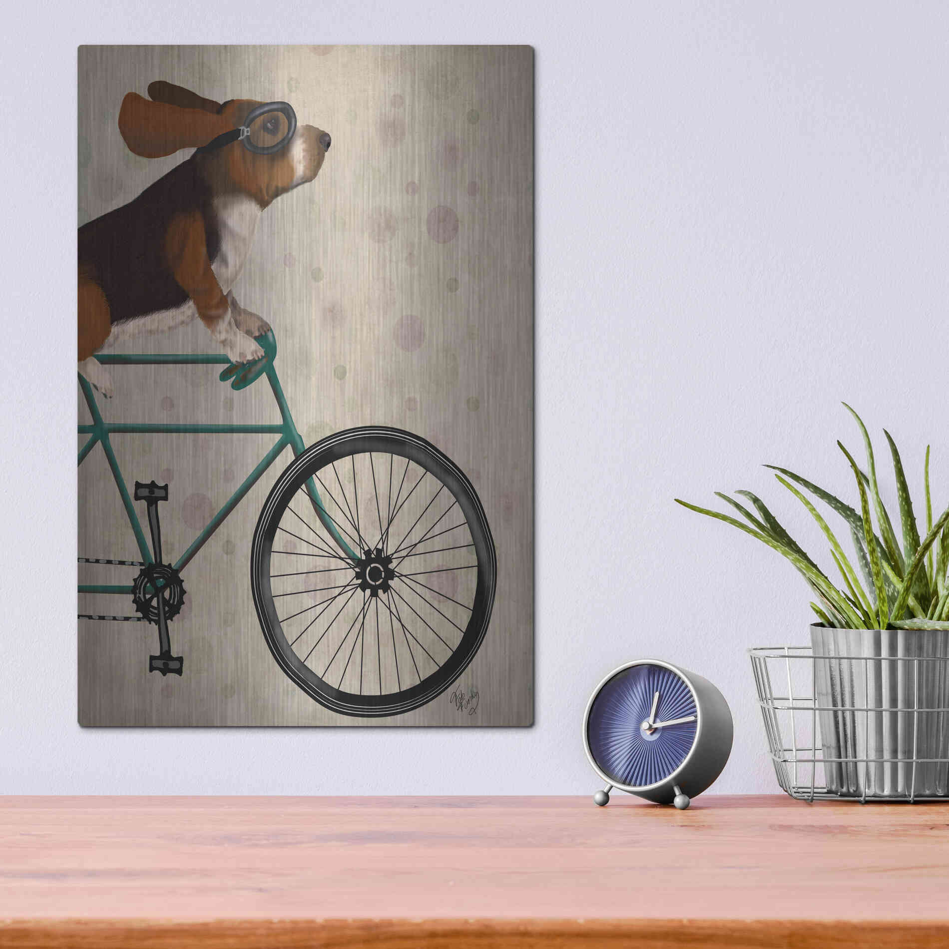 Luxe Metal Art 'Basset Hound on Bicycle' by Fab Funky Metal Wall Art,12x16