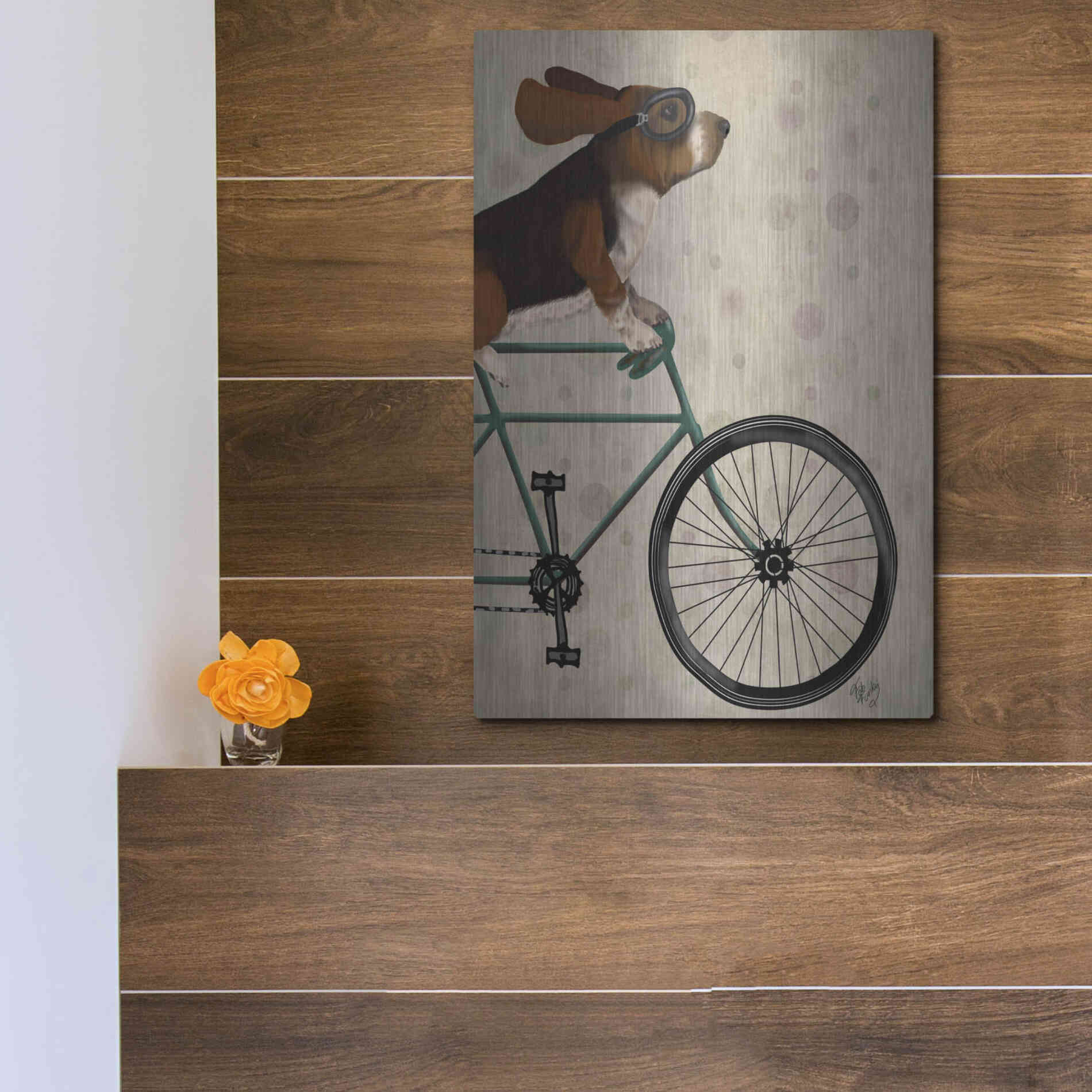 Luxe Metal Art 'Basset Hound on Bicycle' by Fab Funky Metal Wall Art,12x16