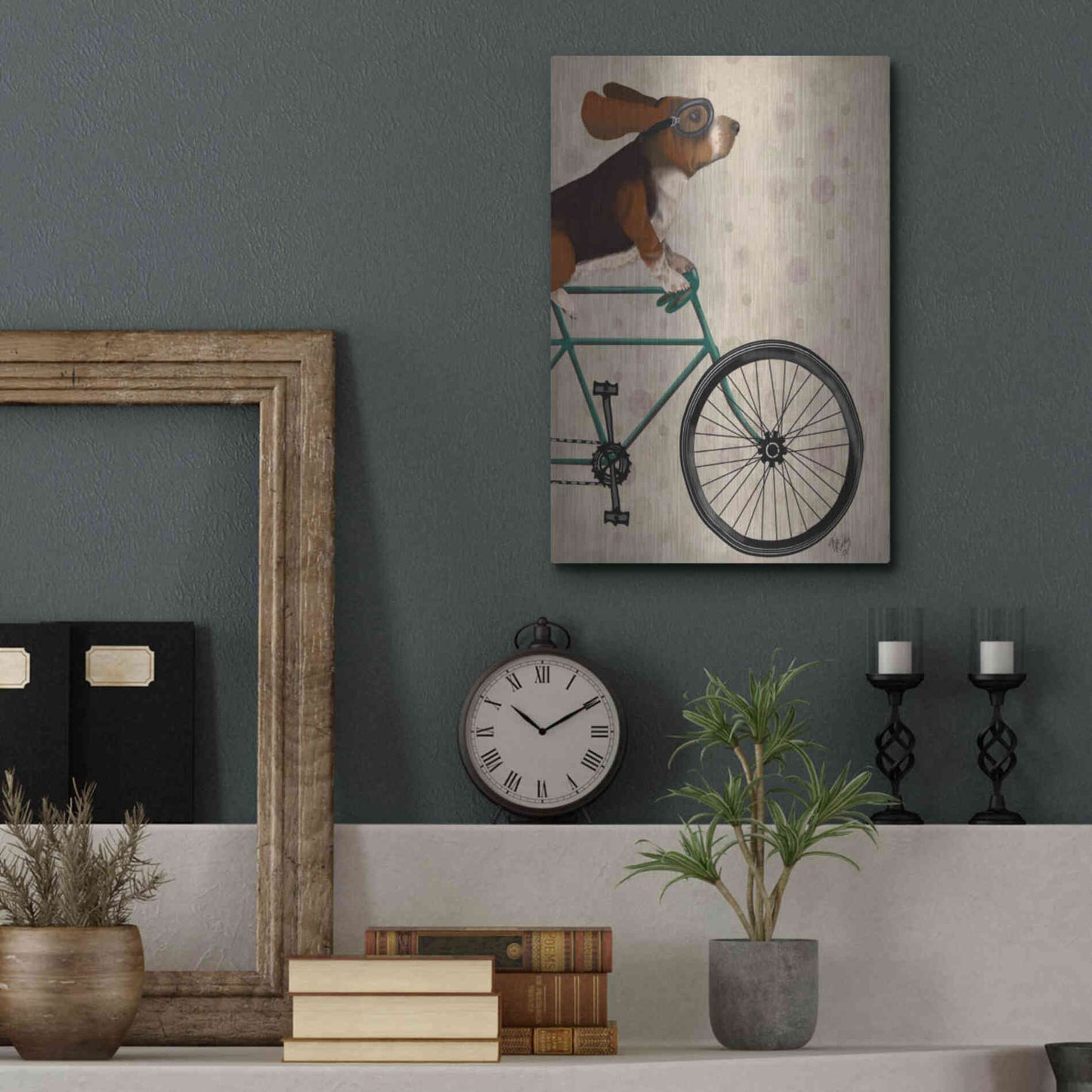 Luxe Metal Art 'Basset Hound on Bicycle' by Fab Funky Metal Wall Art,12x16