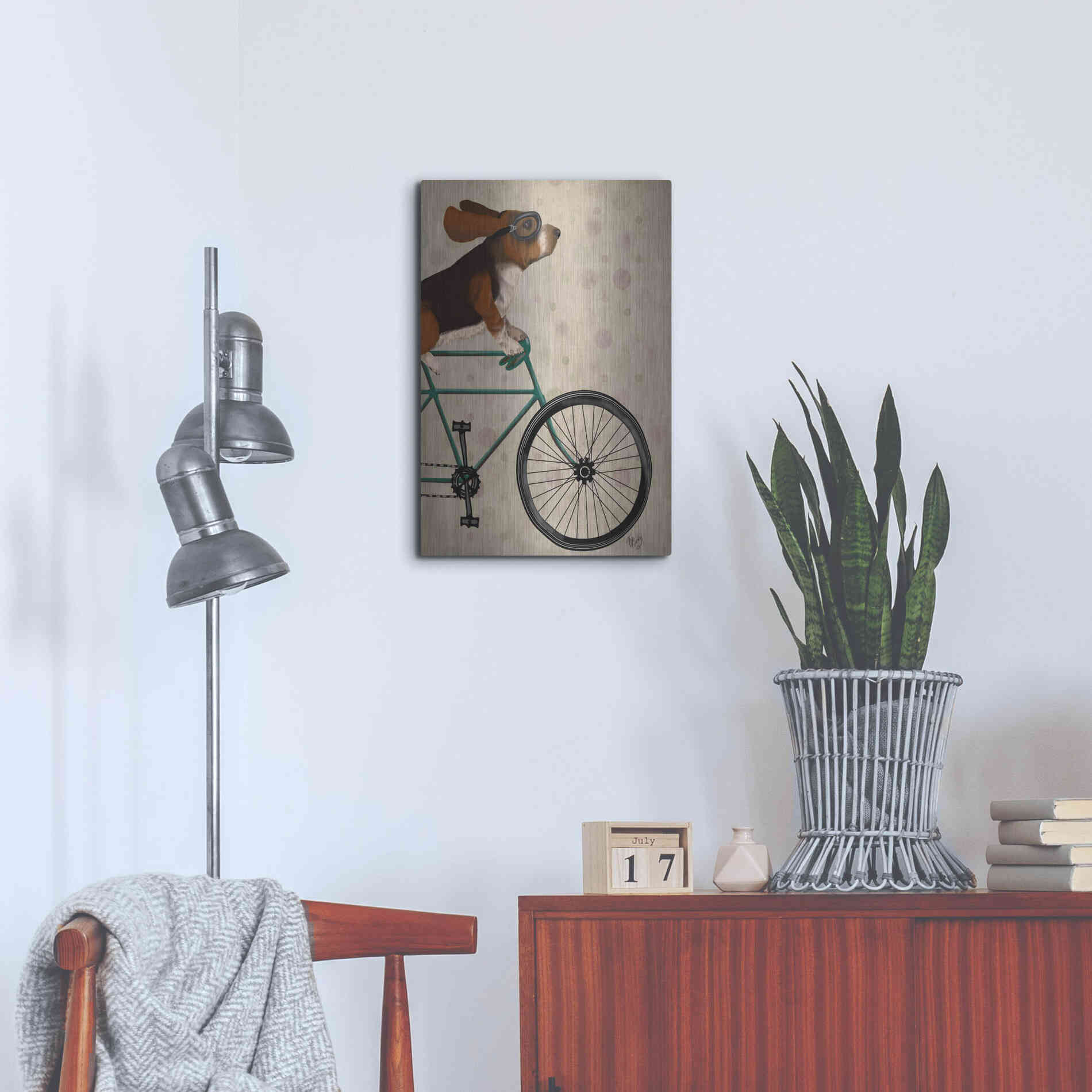 Luxe Metal Art 'Basset Hound on Bicycle' by Fab Funky Metal Wall Art,16x24