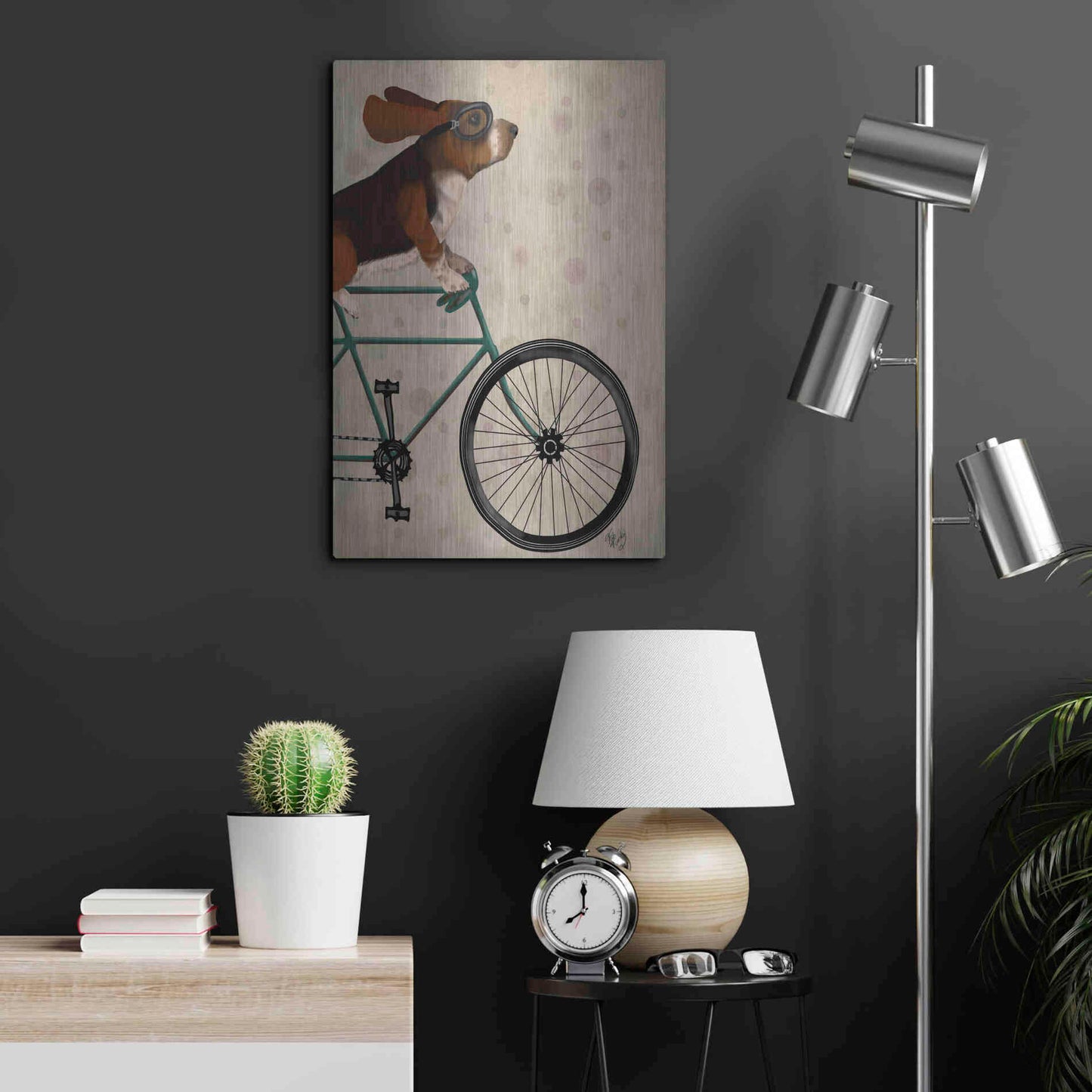 Luxe Metal Art 'Basset Hound on Bicycle' by Fab Funky Metal Wall Art,16x24