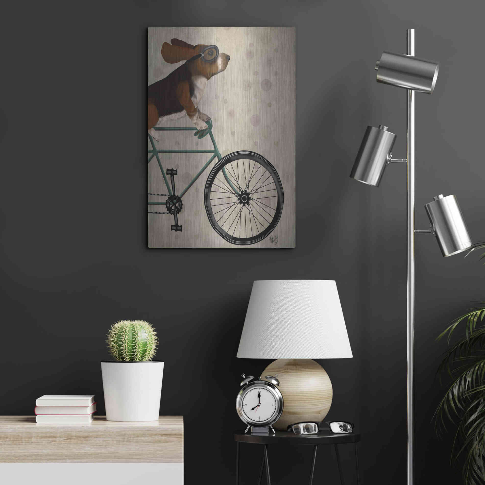 Luxe Metal Art 'Basset Hound on Bicycle' by Fab Funky Metal Wall Art,16x24