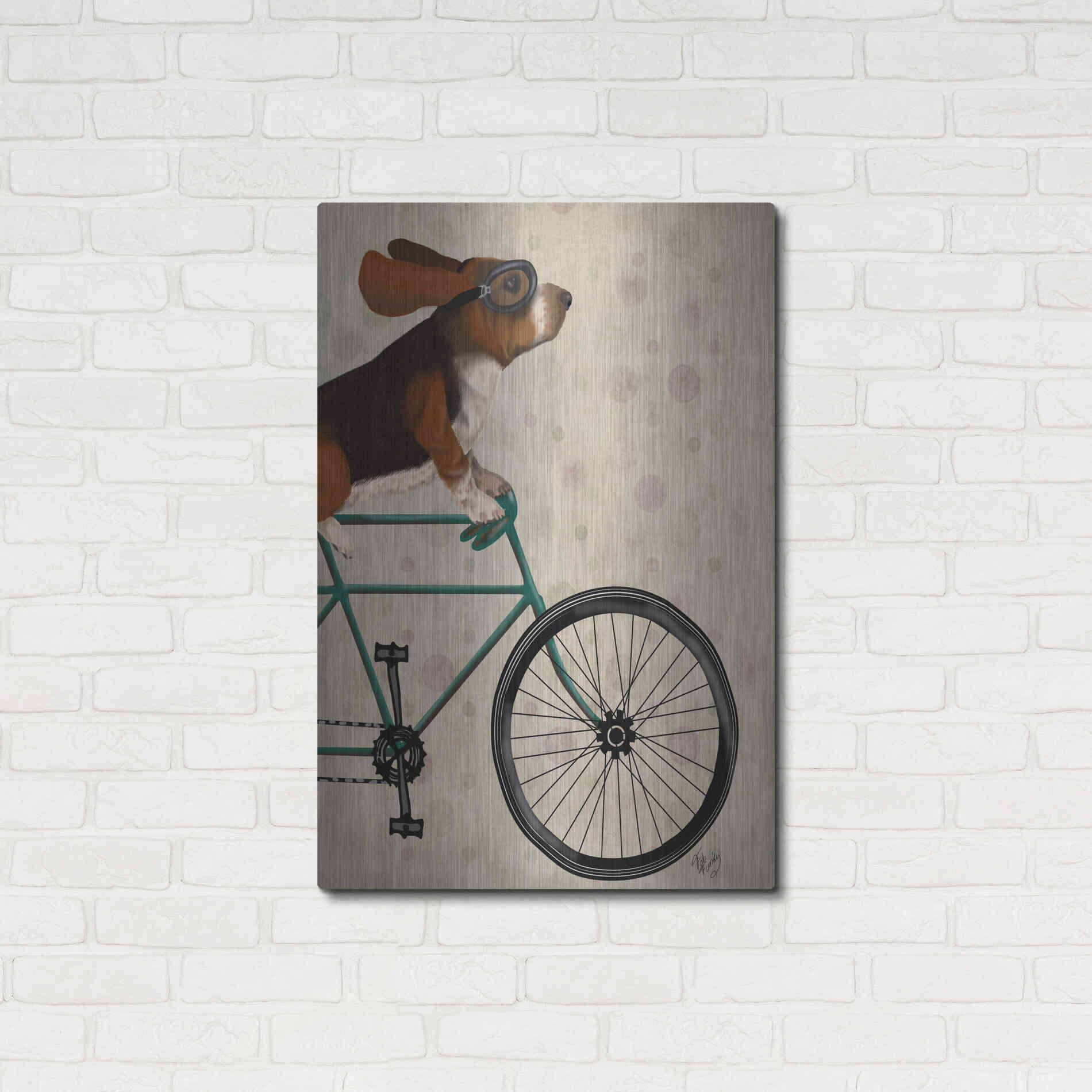 Luxe Metal Art 'Basset Hound on Bicycle' by Fab Funky Metal Wall Art,24x36