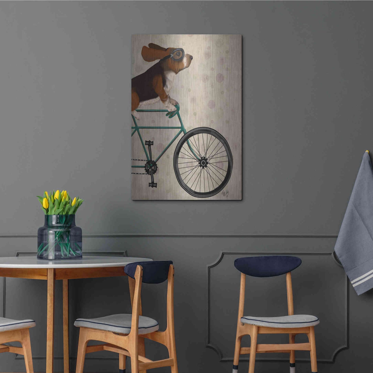 Luxe Metal Art 'Basset Hound on Bicycle' by Fab Funky Metal Wall Art,24x36