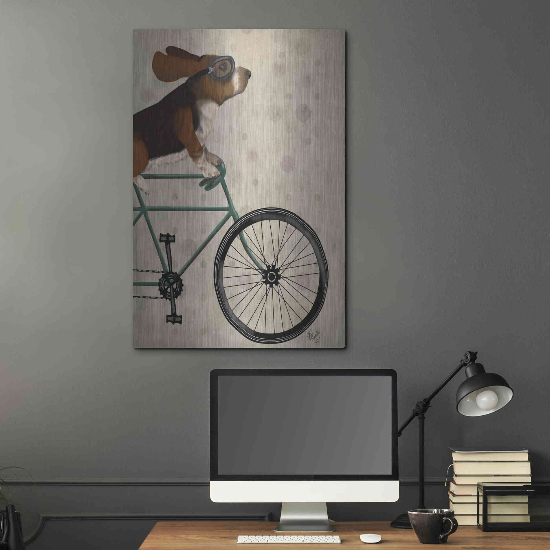 Luxe Metal Art 'Basset Hound on Bicycle' by Fab Funky Metal Wall Art,24x36