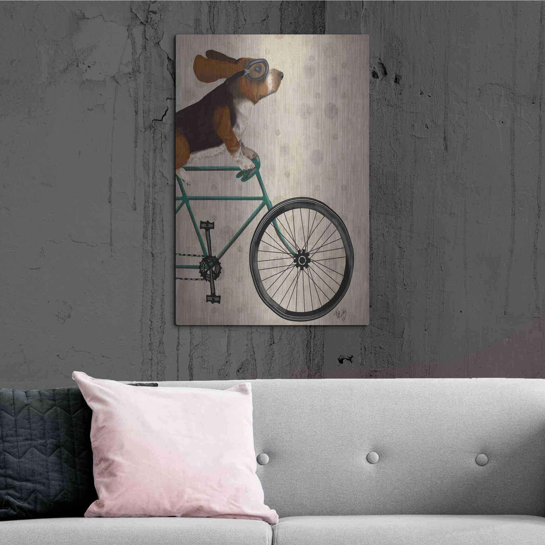 Luxe Metal Art 'Basset Hound on Bicycle' by Fab Funky Metal Wall Art,24x36