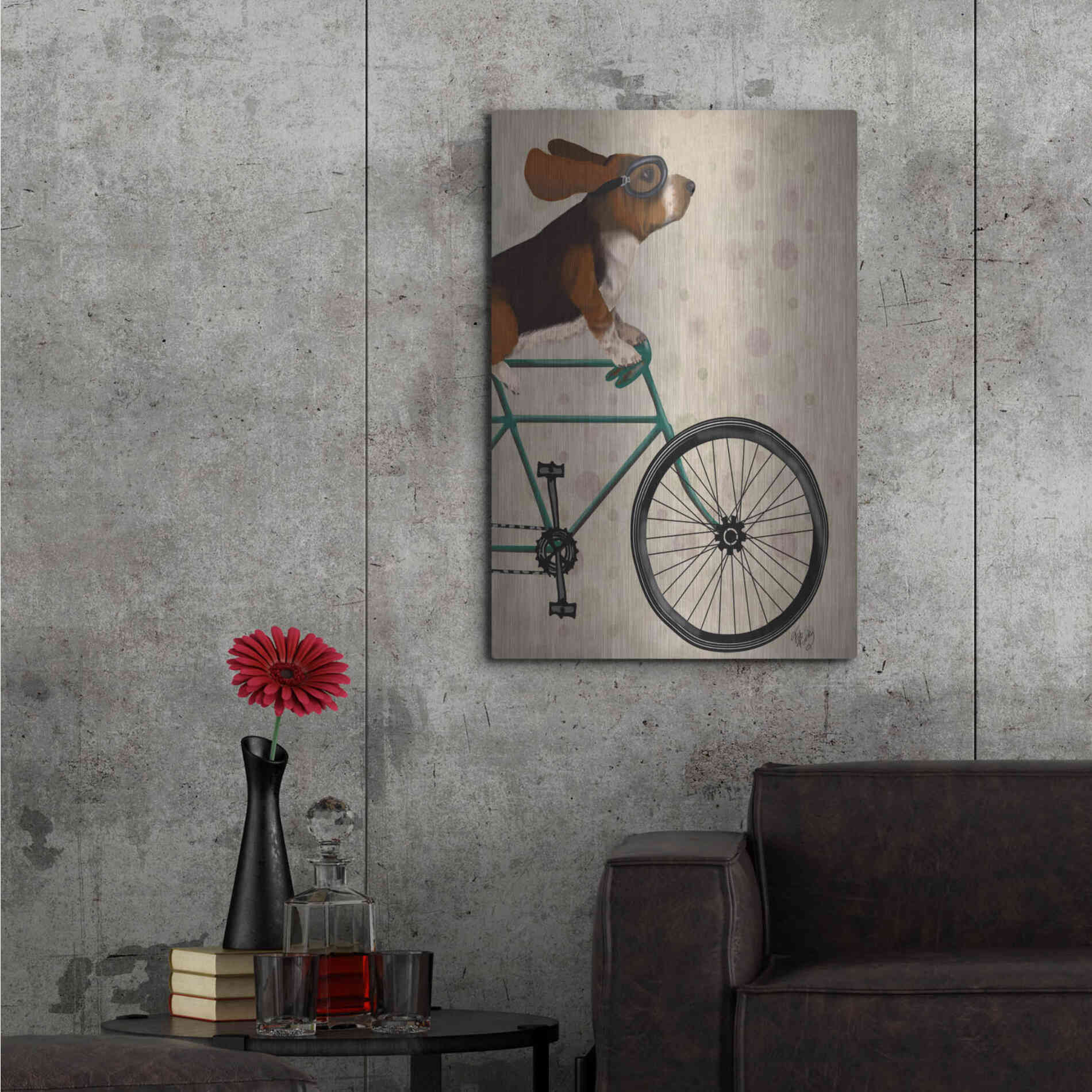 Luxe Metal Art 'Basset Hound on Bicycle' by Fab Funky Metal Wall Art,24x36