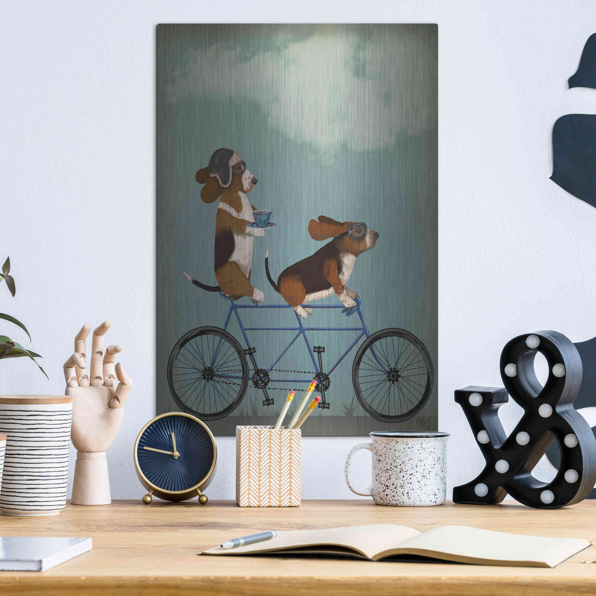 Luxe Metal Art 'Basset Hound Tandem' by Fab Funky Metal Wall Art,12x16