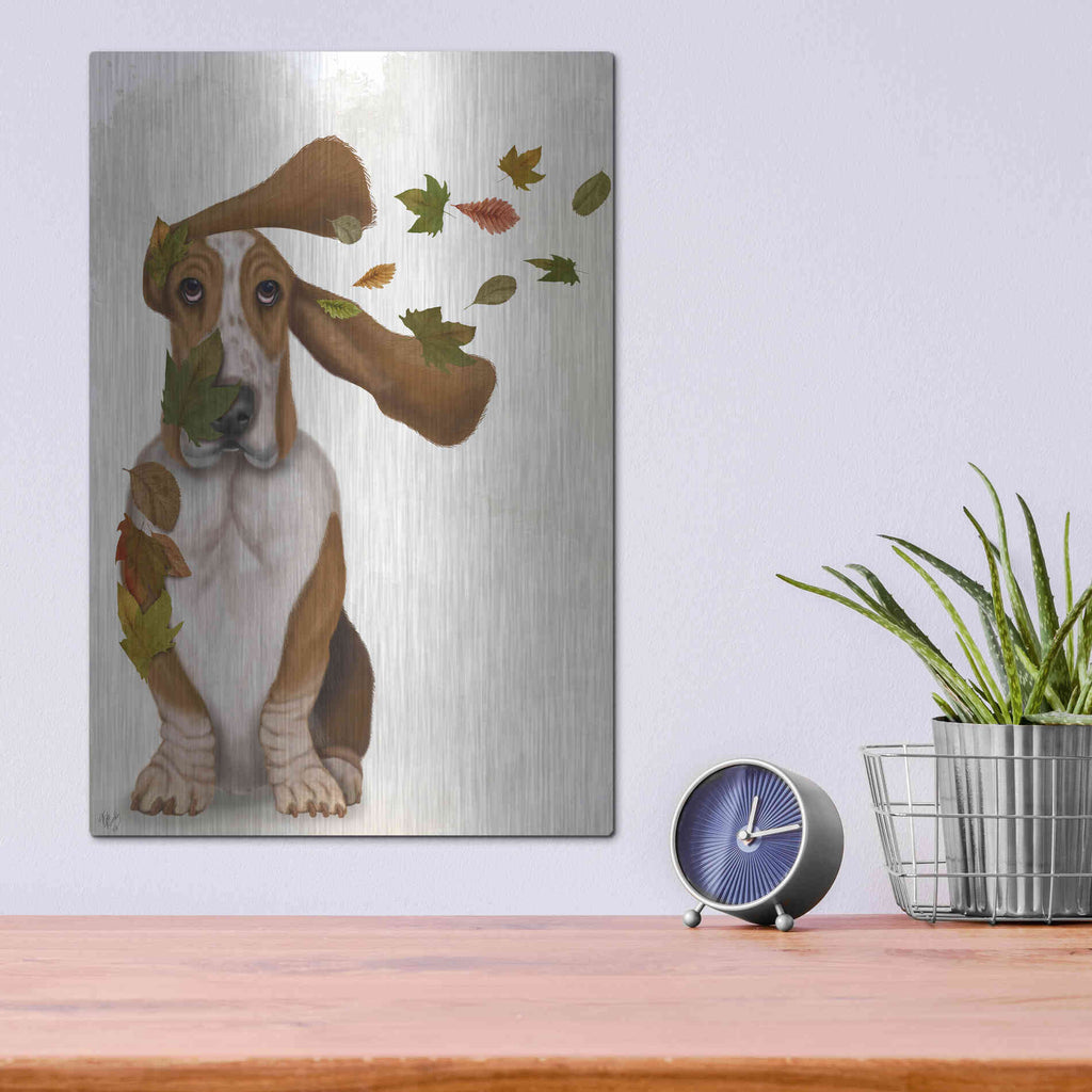 Luxe Metal Art 'Basset Hound Windswept and Interesting' by Fab Funky Metal Wall Art,12x16