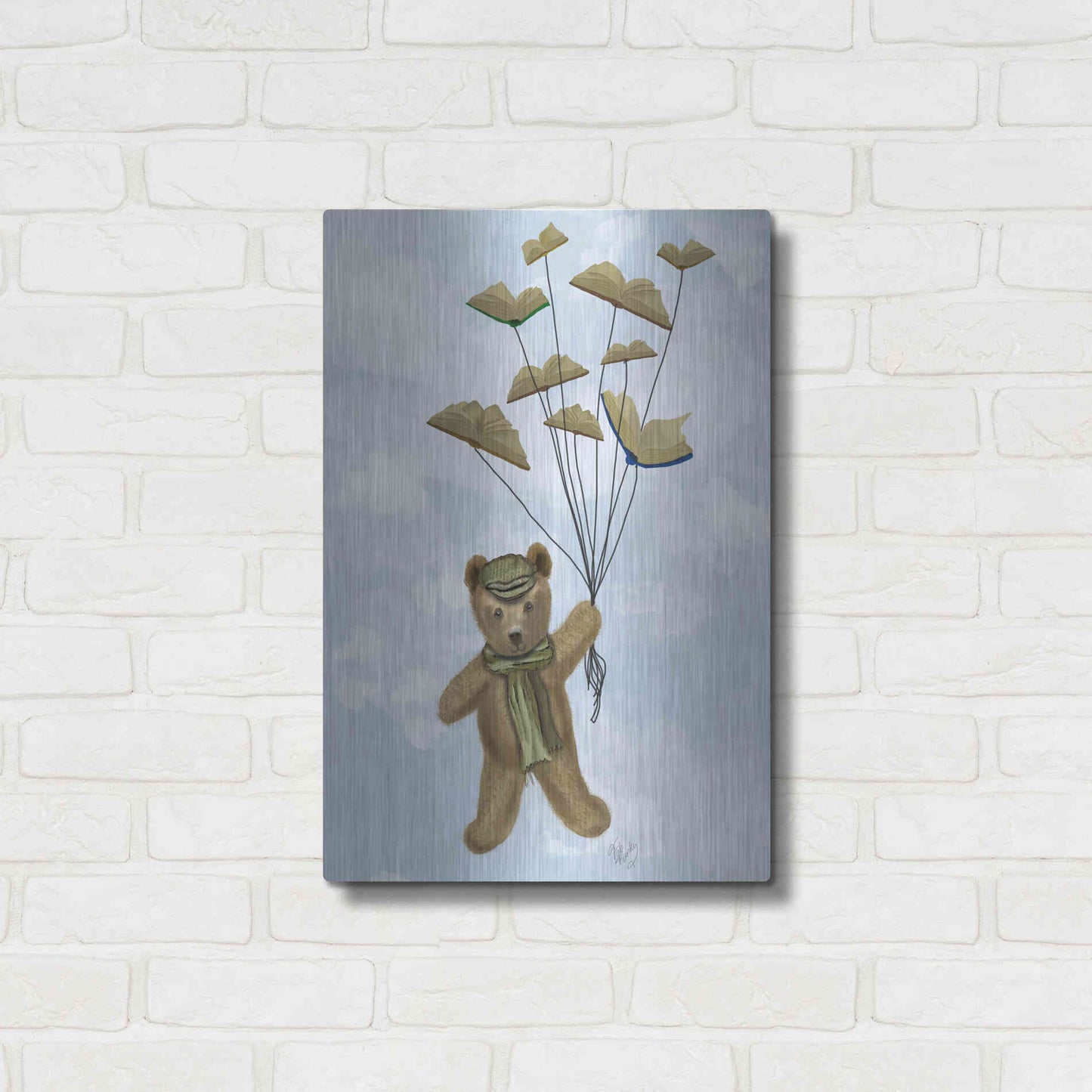 Luxe Metal Art 'Bear with Book Butterflies' by Fab Funky Metal Wall Art,16x24