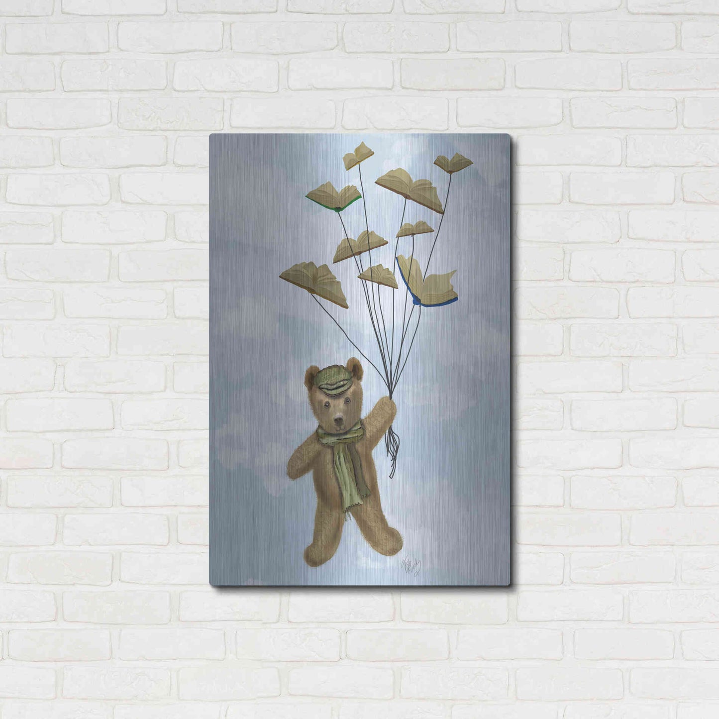 Luxe Metal Art 'Bear with Book Butterflies' by Fab Funky Metal Wall Art,24x36