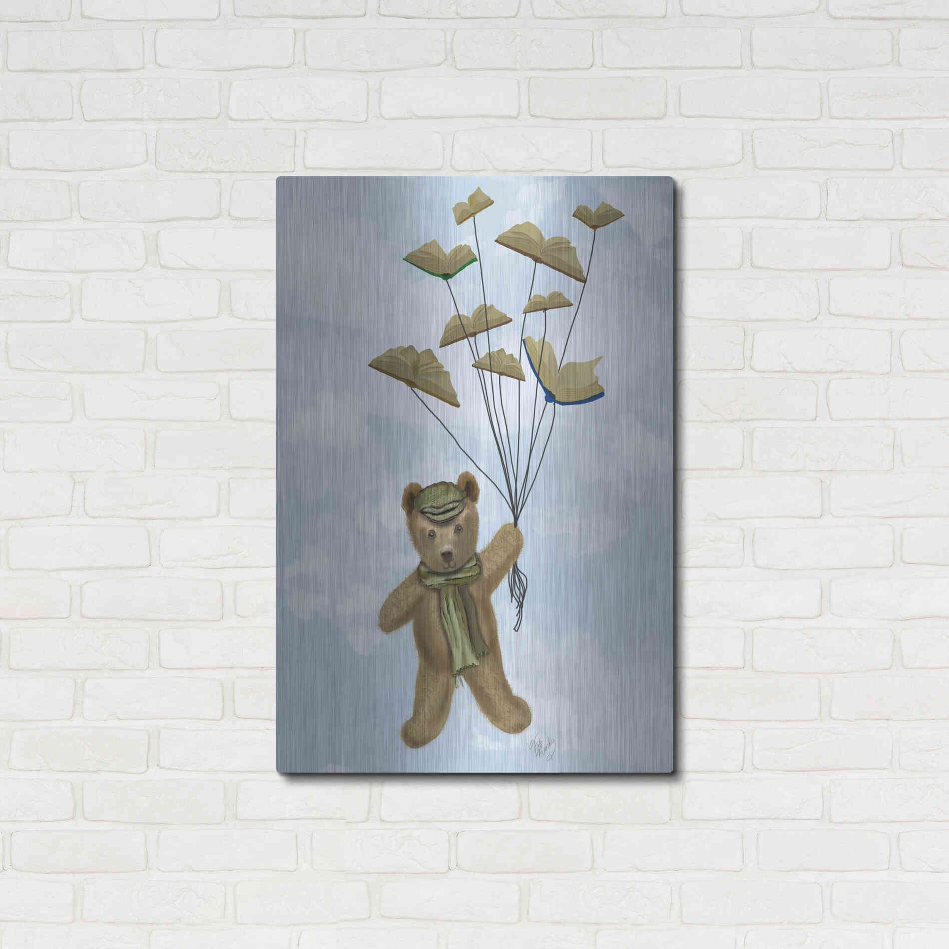 Luxe Metal Art 'Bear with Book Butterflies' by Fab Funky Metal Wall Art,24x36