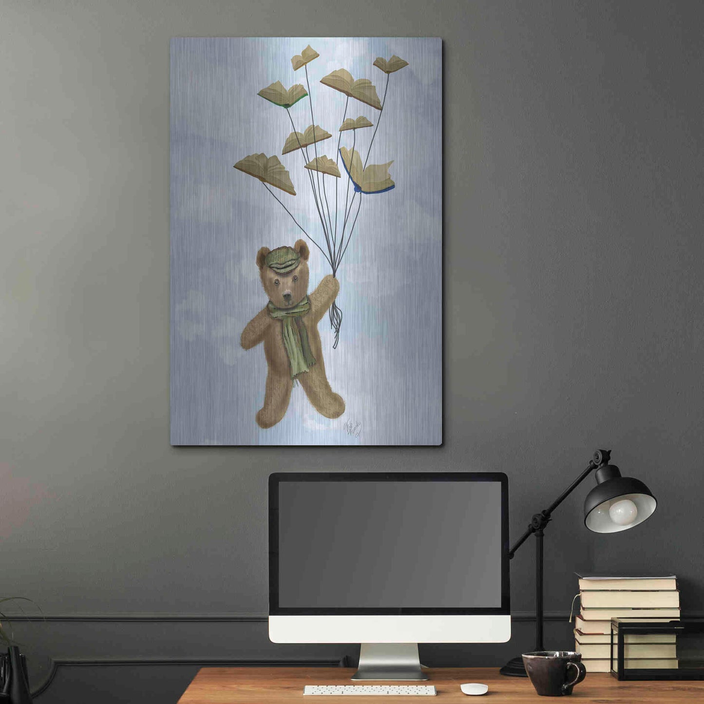 Luxe Metal Art 'Bear with Book Butterflies' by Fab Funky Metal Wall Art,24x36