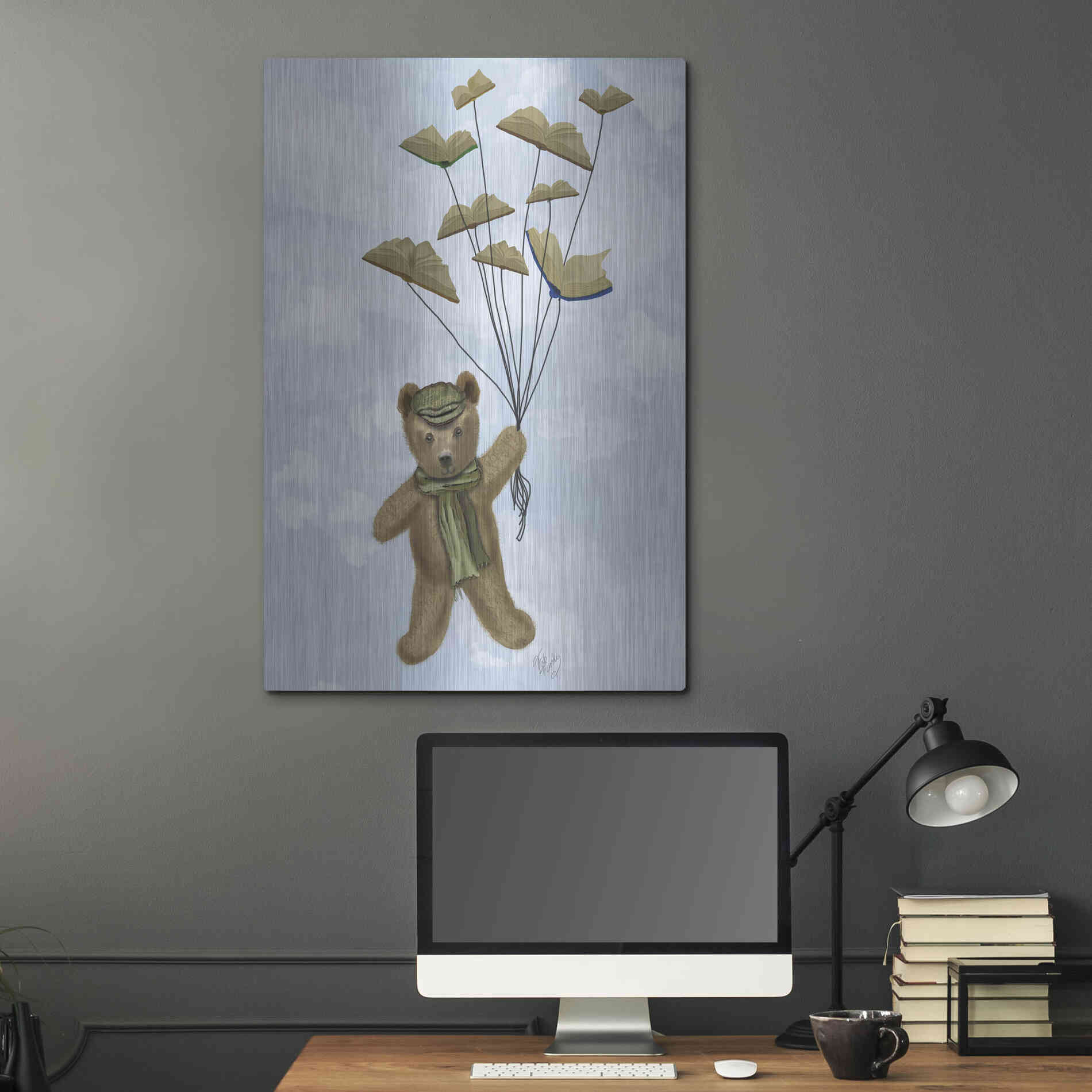 Luxe Metal Art 'Bear with Book Butterflies' by Fab Funky Metal Wall Art,24x36