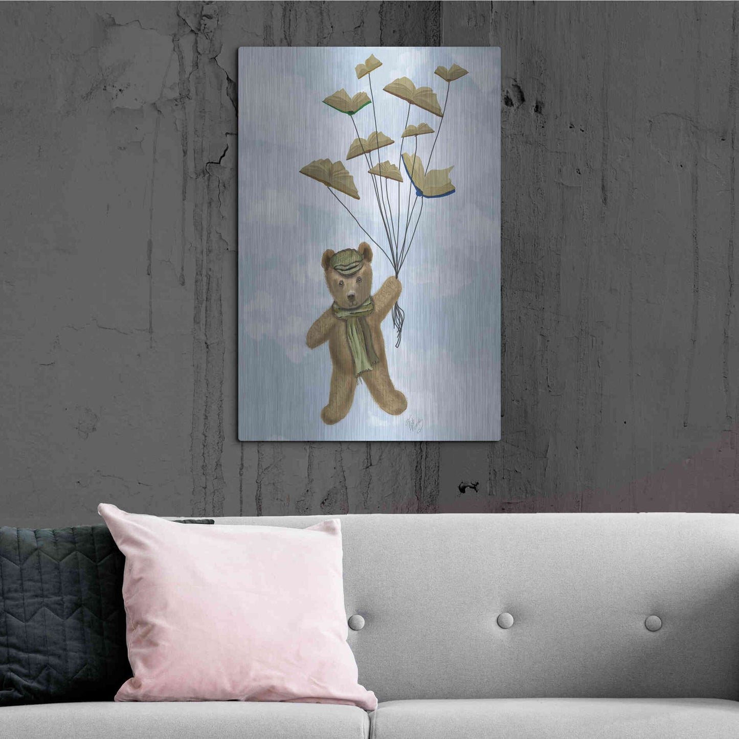 Luxe Metal Art 'Bear with Book Butterflies' by Fab Funky Metal Wall Art,24x36