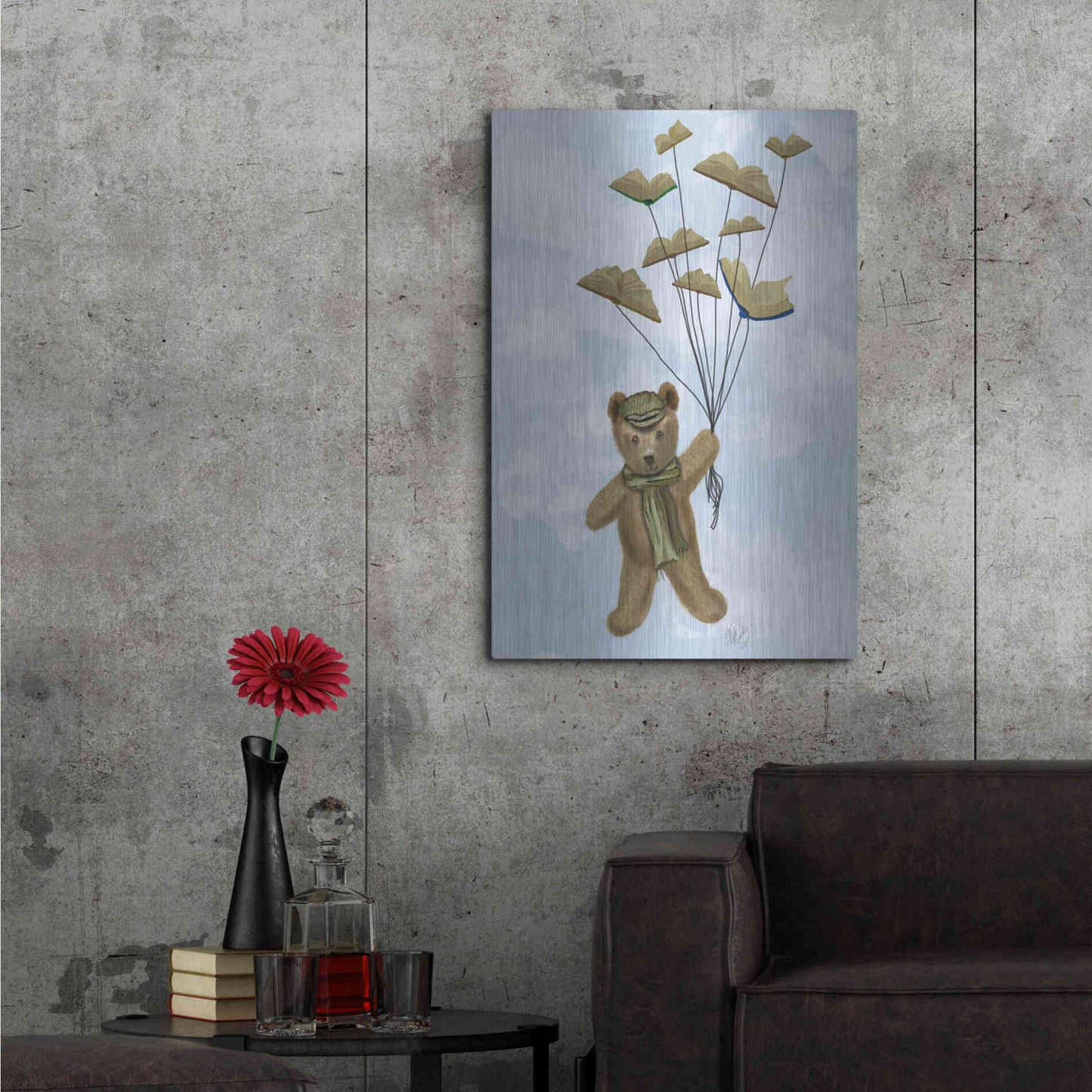 Luxe Metal Art 'Bear with Book Butterflies' by Fab Funky Metal Wall Art,24x36