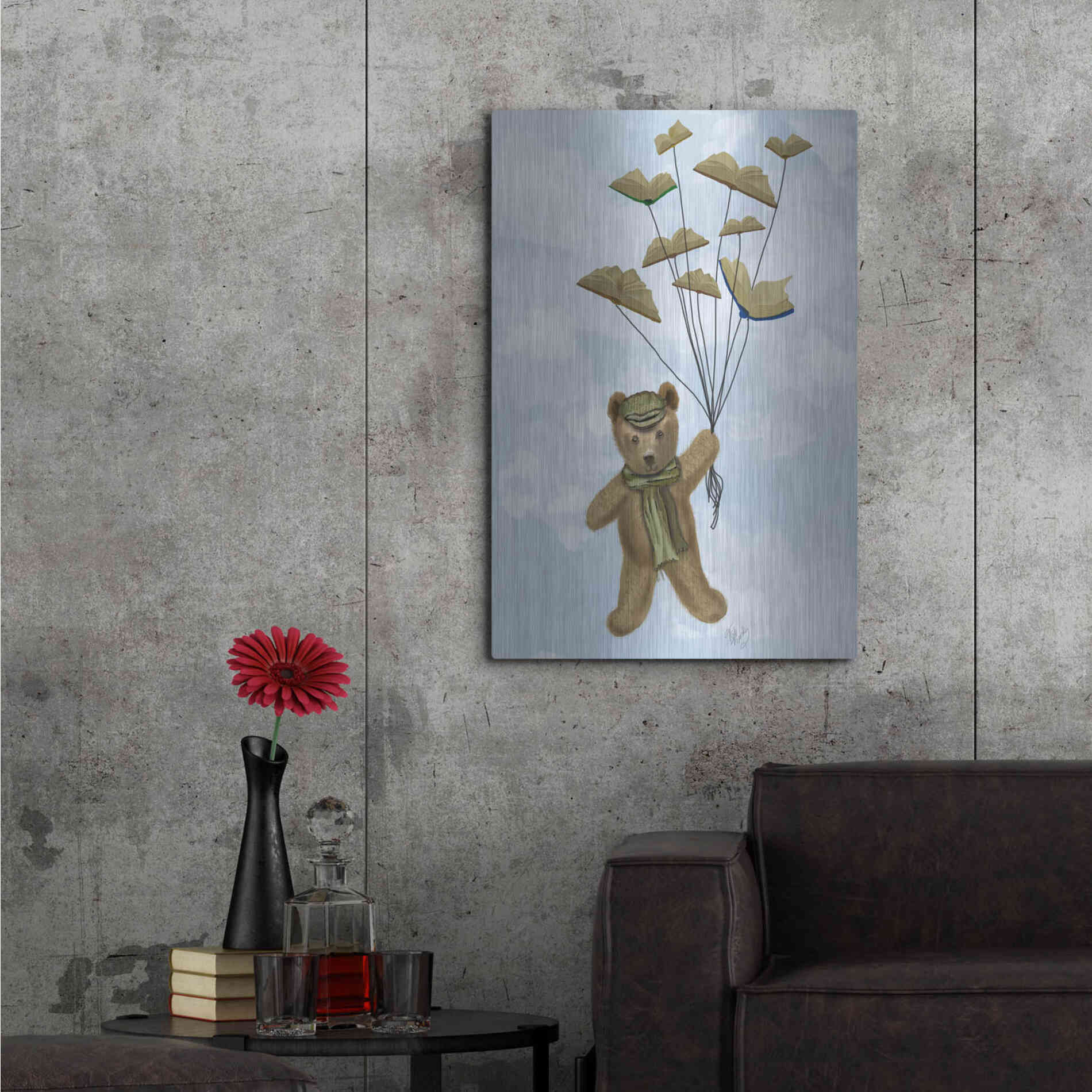 Luxe Metal Art 'Bear with Book Butterflies' by Fab Funky Metal Wall Art,24x36