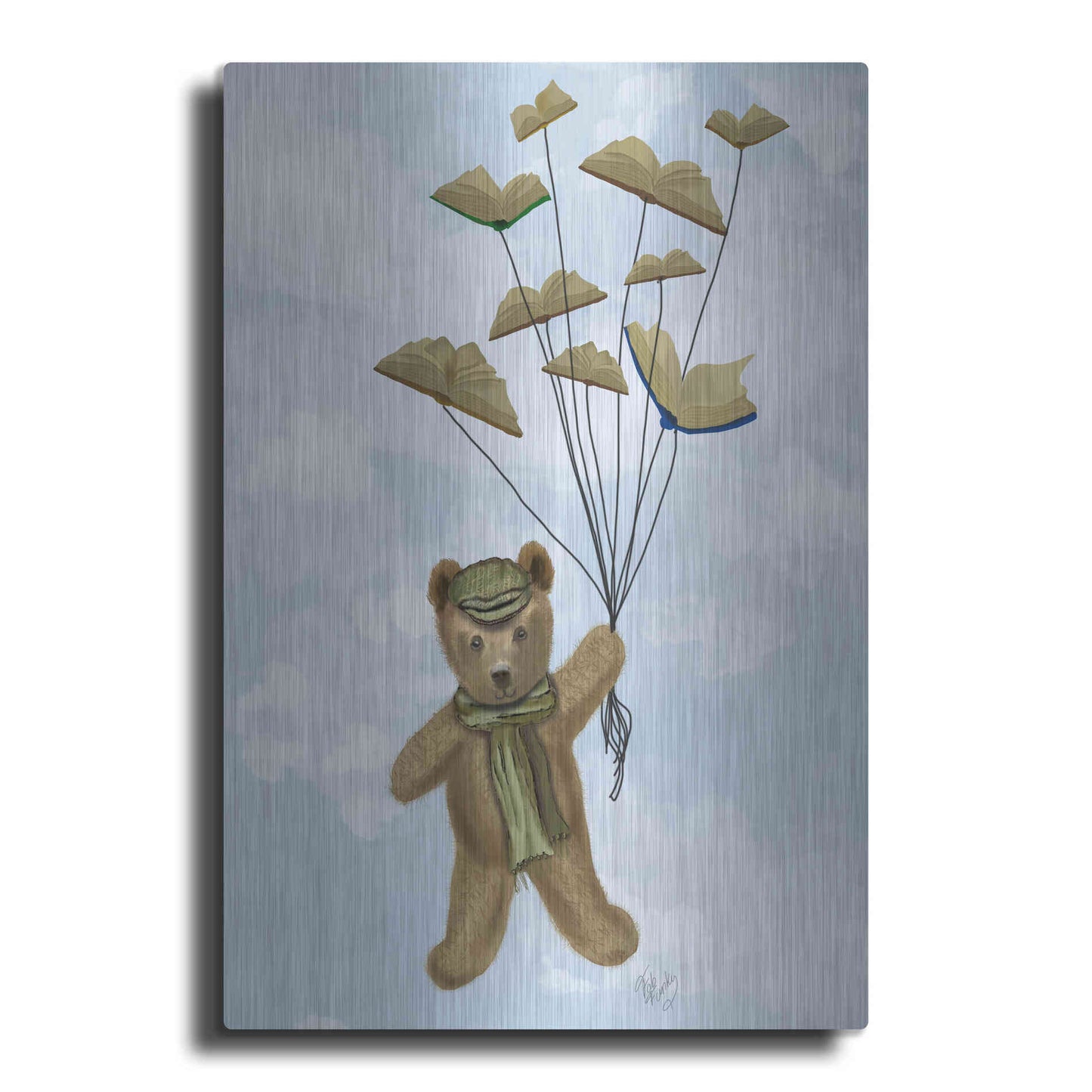 Luxe Metal Art 'Bear with Book Butterflies' by Fab Funky Metal Wall Art