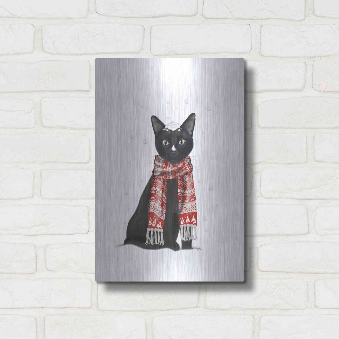 Luxe Metal Art 'Black Cat, Red Scarf' by Fab Funky Metal Wall Art,12x16