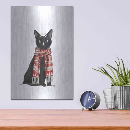 Luxe Metal Art 'Black Cat, Red Scarf' by Fab Funky Metal Wall Art,12x16