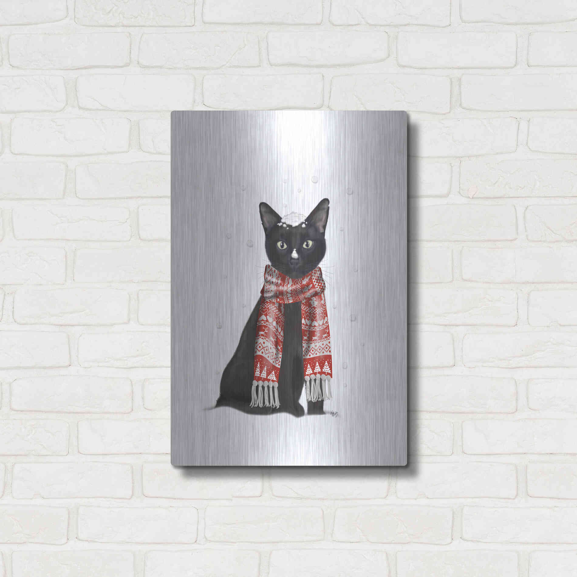 Luxe Metal Art 'Black Cat, Red Scarf' by Fab Funky Metal Wall Art,16x24