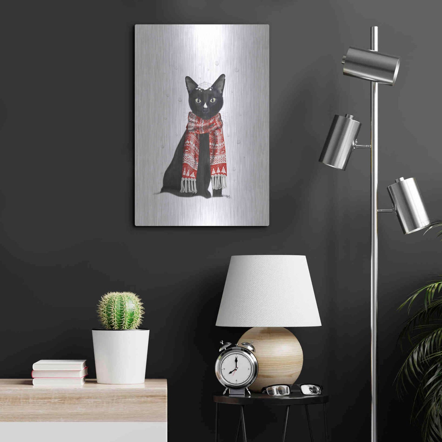 Luxe Metal Art 'Black Cat, Red Scarf' by Fab Funky Metal Wall Art,16x24