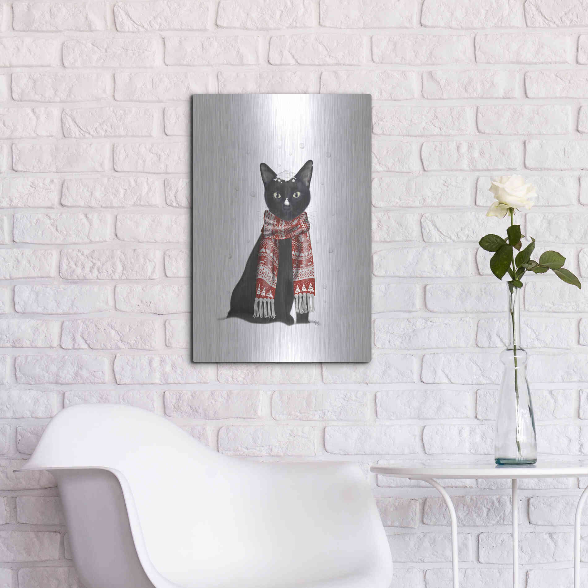 Luxe Metal Art 'Black Cat, Red Scarf' by Fab Funky Metal Wall Art,16x24