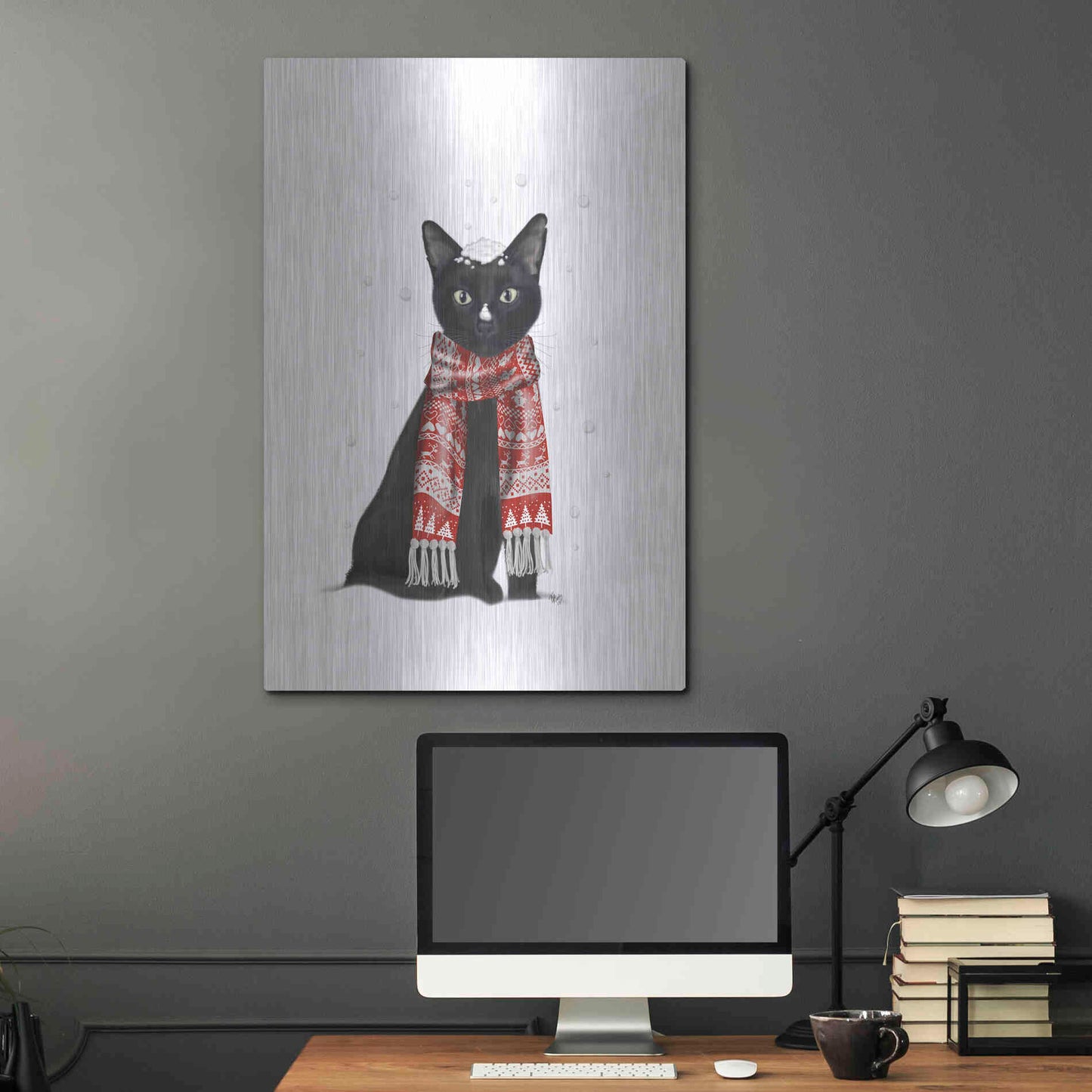 Luxe Metal Art 'Black Cat, Red Scarf' by Fab Funky Metal Wall Art,24x36