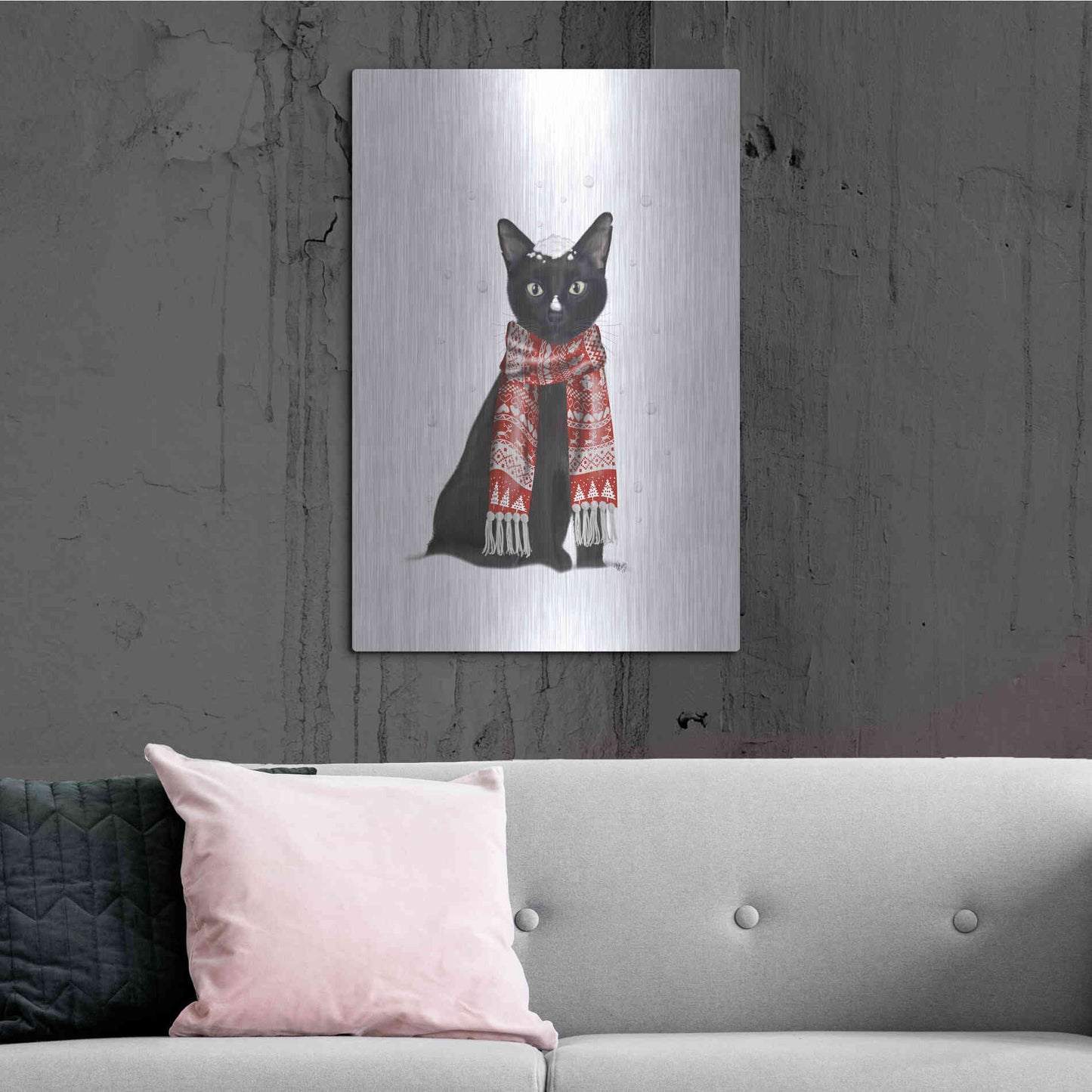 Luxe Metal Art 'Black Cat, Red Scarf' by Fab Funky Metal Wall Art,24x36