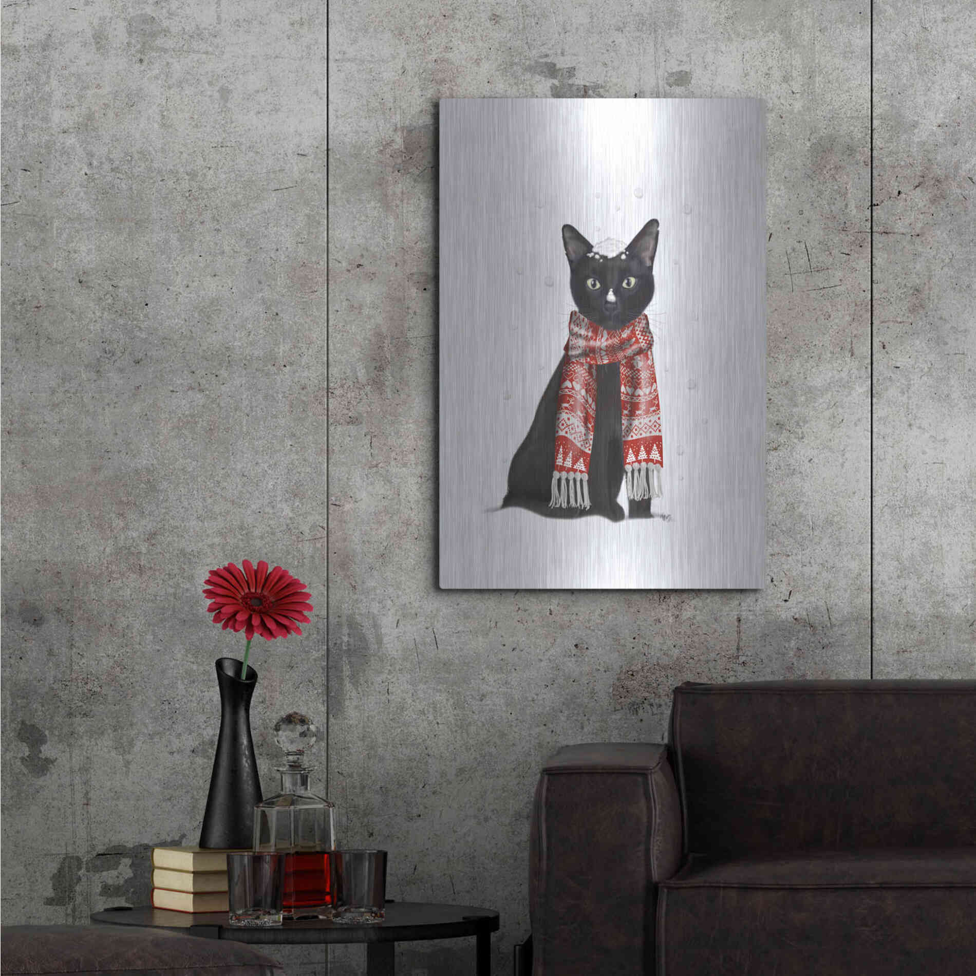 Luxe Metal Art 'Black Cat, Red Scarf' by Fab Funky Metal Wall Art,24x36