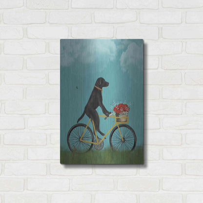 Luxe Metal Art 'Black Labrador on Bicycle - Sky' by Fab Funky Metal Wall Art,16x24