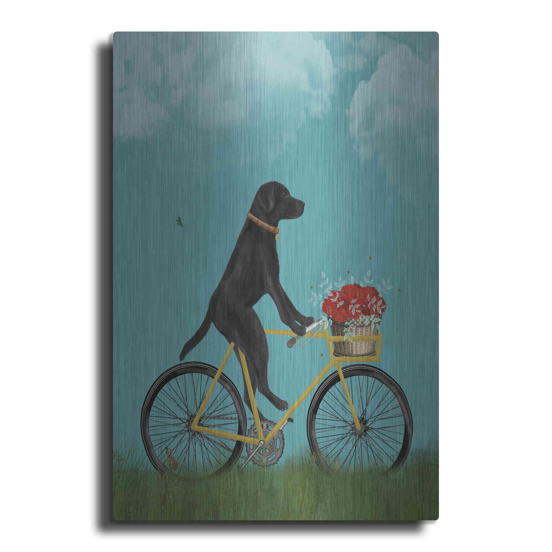 Luxe Metal Art 'Black Labrador on Bicycle - Sky' by Fab Funky Metal Wall Art